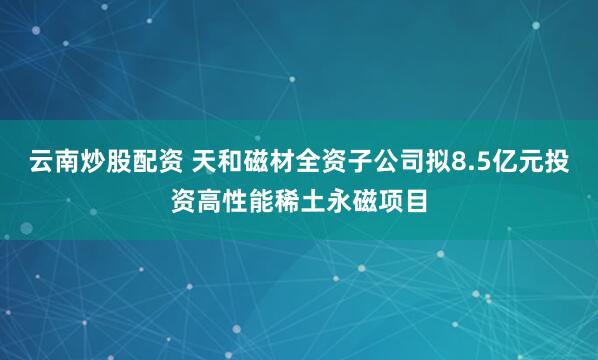 云南炒股配资 天和磁材全资子公司拟8.5亿元投资高性能稀土永磁项目