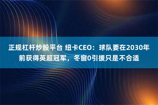 正规杠杆炒股平台 纽卡CEO：球队要在2030年前获得英超冠军，冬窗0引援只是不合适